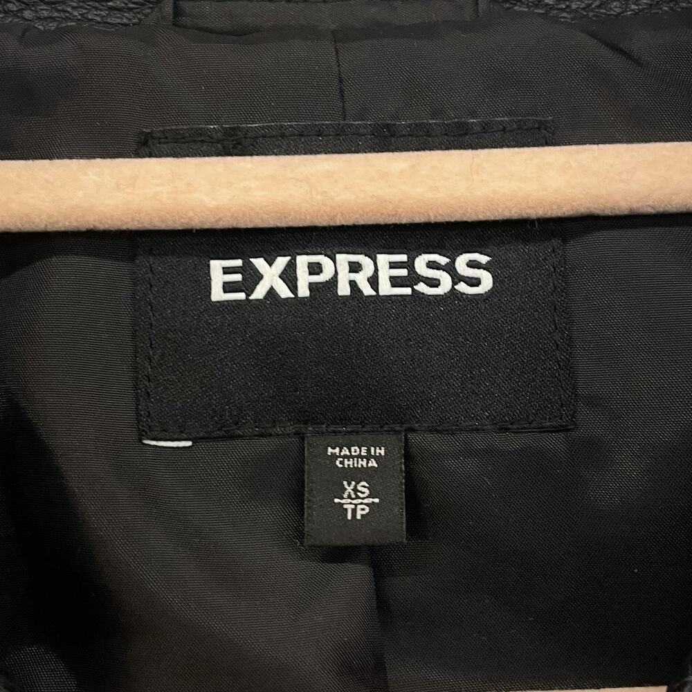 Express Motorcycle Coat Womens XS Black Wool Faux Leather Jacket Long Zip Moto - Picture 3 of 12